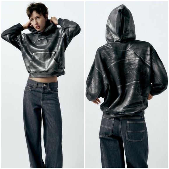 Zara Metallic Hoodie Sweatshirt - Picture 1 of 10